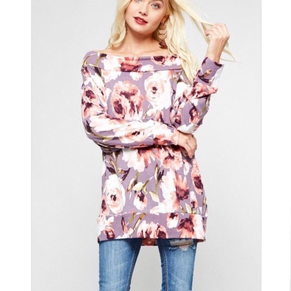 New! Lavender floral knit tunic
